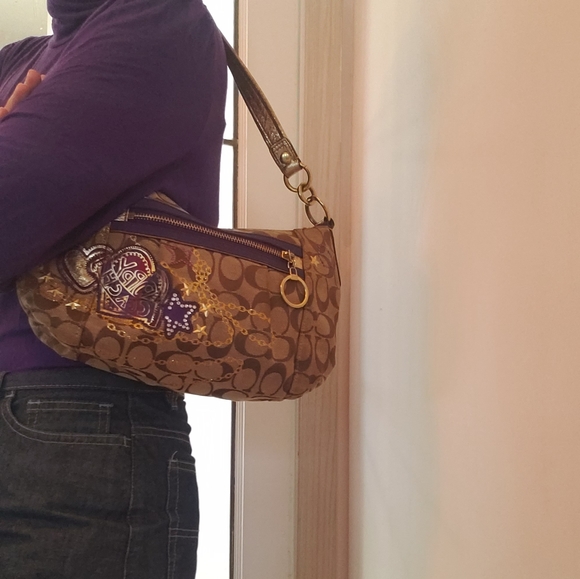 Coach special edition purple gold stars poppy purse on signature canvas - Picture 5 of 5